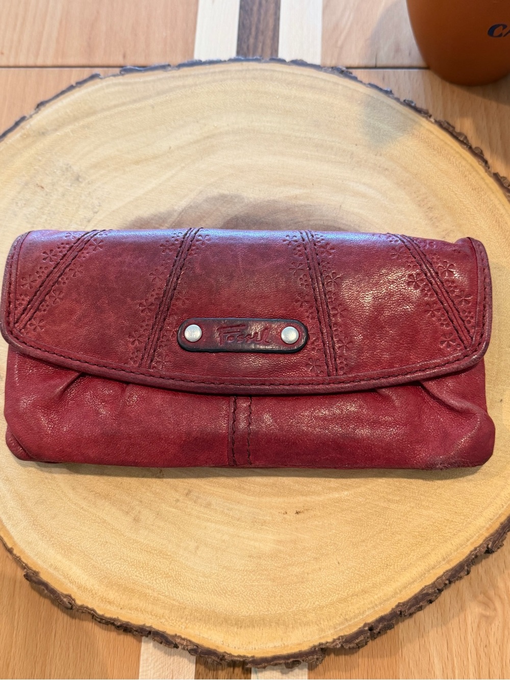 Fossil Vintage Burgundy Leather Flap Wallet Clutch